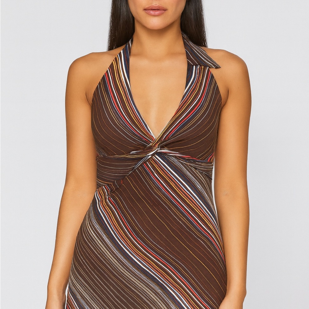 Vintage BCBG Striped Halter Neck Dress